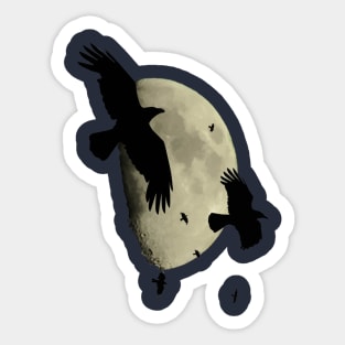 Crows In Flight Silhouetted Against A Large Moon Vector Art Sticker